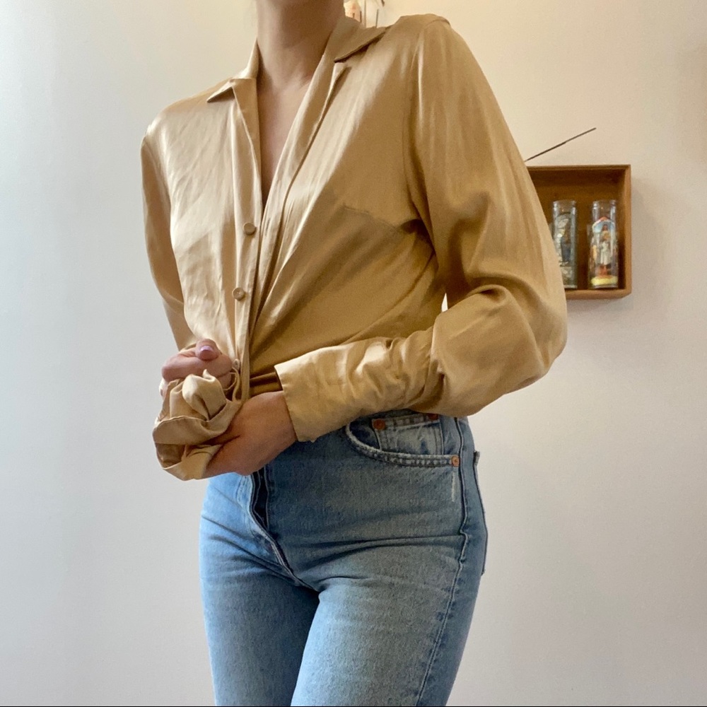 Vintage Gold Silk Button Up